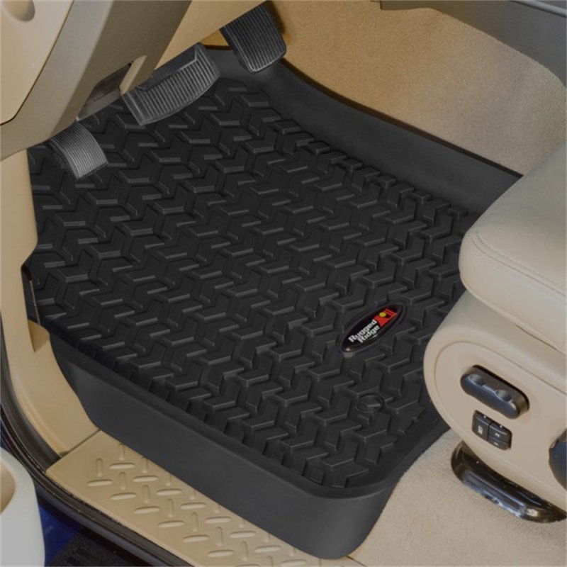 Ford F-250 Floor Liners - Front - Rugged Ridge - All Terrain - Black - `12-`16